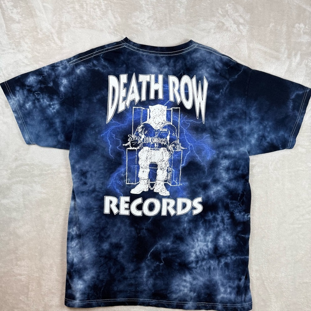 Death Row Records Tie Dye Graphic Tee Blue Lightning Print Size L